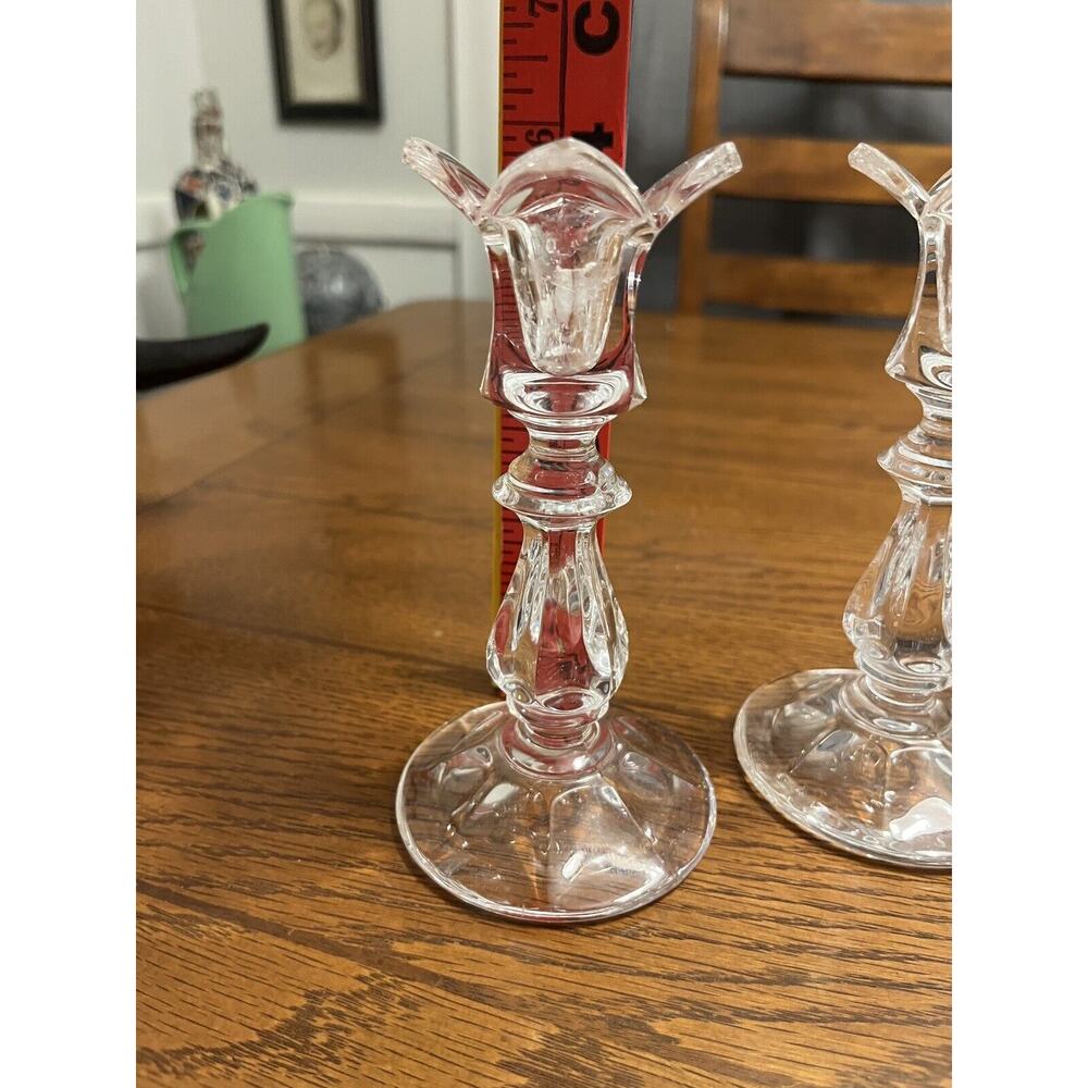 Gorham Viscount Lead Crystal Tulip Crystallites Candlestick Pair Set 5 3/4" - Picture 7 of 7